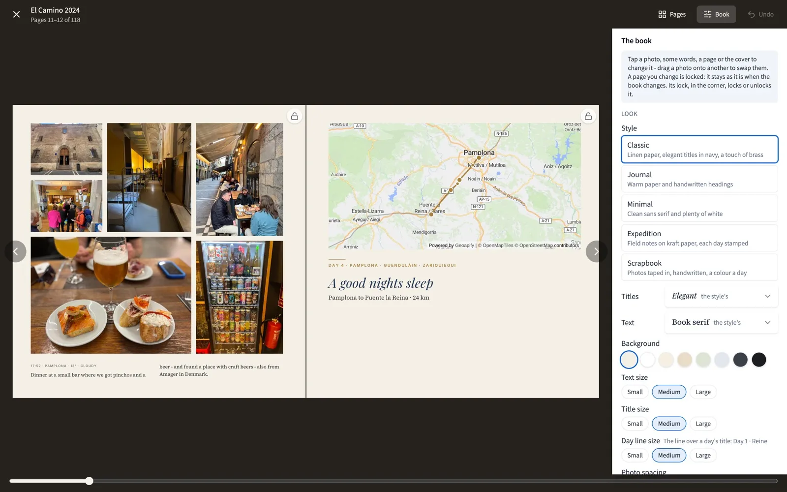 Changing a page of the book: its layout and its fonts.