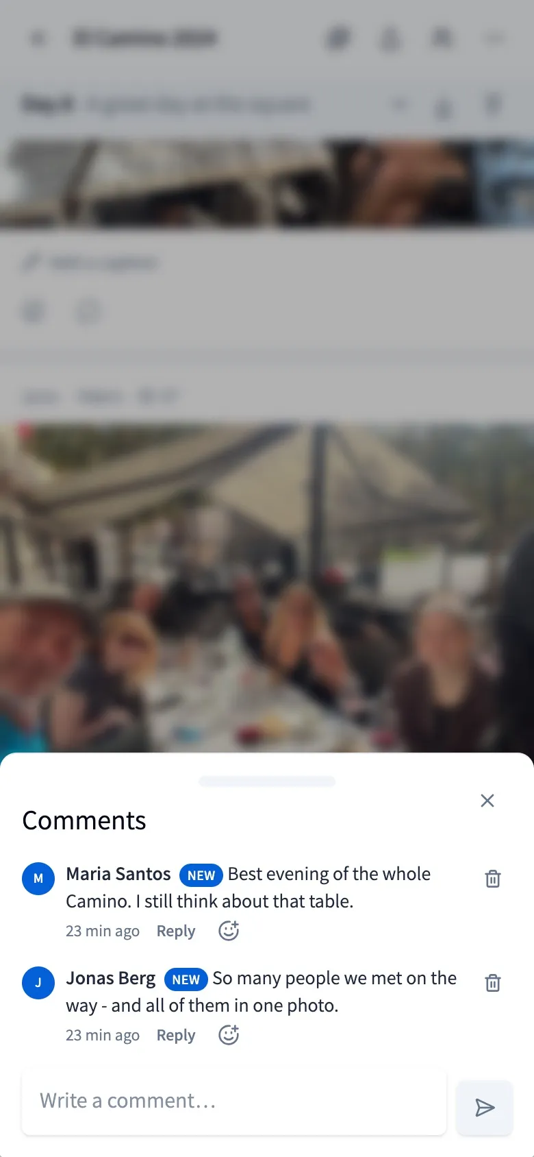 A photo from an evening on the way, with likes and comments from the friends who follow the story.