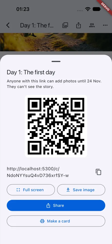 The guest link's QR code in the app