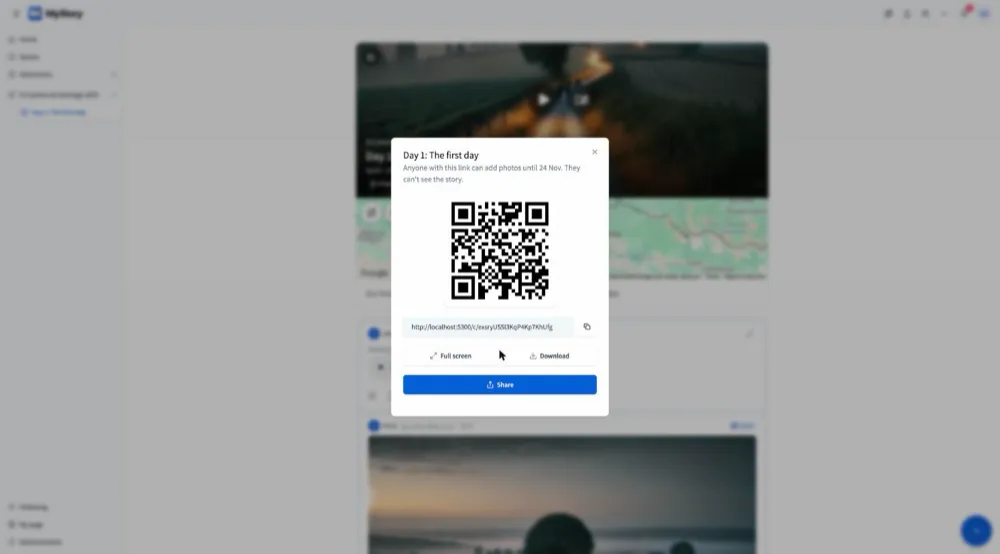 The guest link's QR code on the web