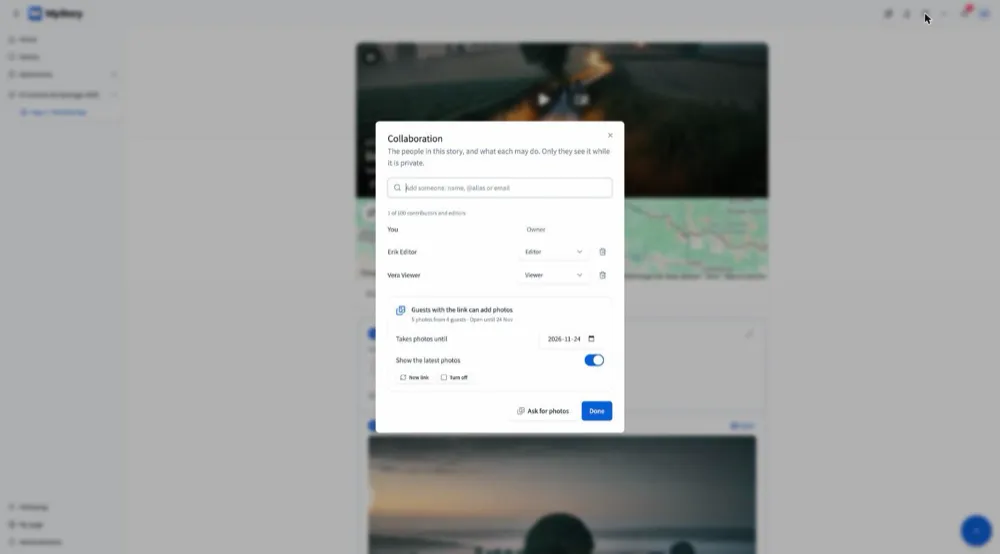 The guest link in Collaboration on the web