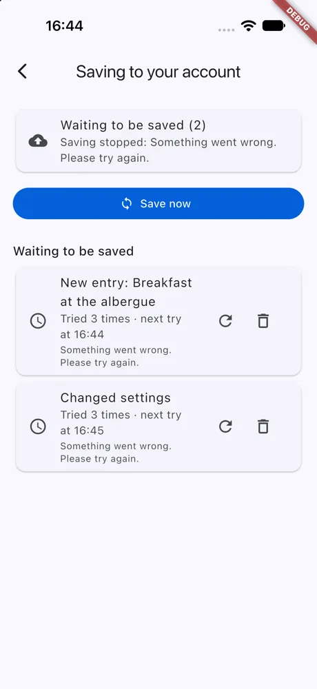 The app's Saving to your account: two changes waiting for their next try
